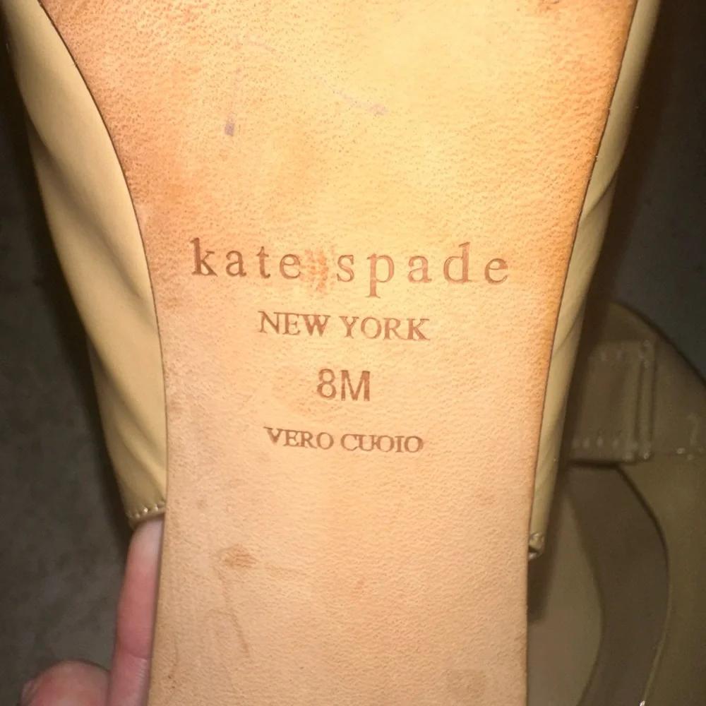 Kate‎ Spade Women's Tan Patent Leather Slingback Bow Open Toe Stiletto Heels 8